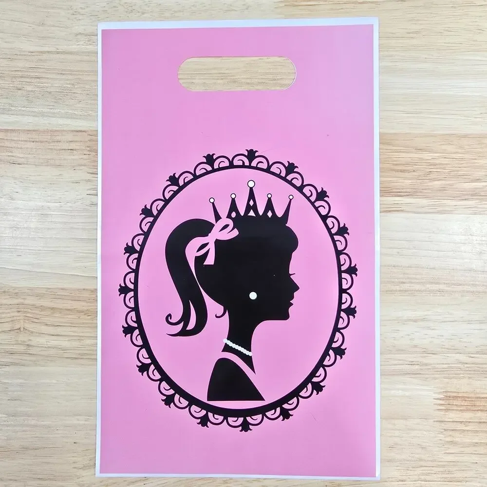 50 Pink Girls' Party Favor Bags Black Cameo Silhouette Regency Tiara Princess
